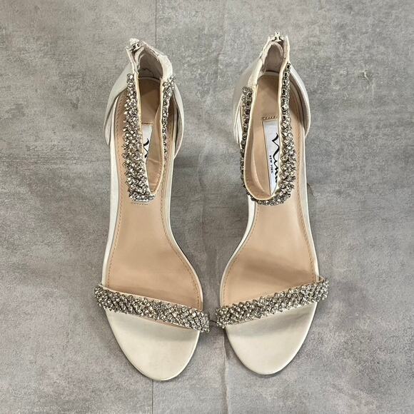 NINA Women's Ivory Luster Satin Vauna Rhinestone Embellished Dress Sandals SZ 7 - Picture 2 of 8